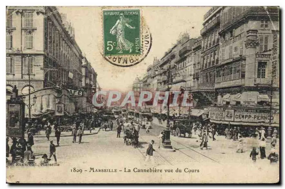 Marseille - La Cannebière vom Cours aus gesehen — Ruat, Verleger, Marseille - Vorderseite
