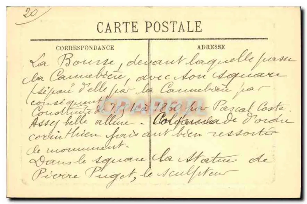 Marseille — Der Platz der Bourse und das Monument von Pierre Puget — L.L. - Rückseite