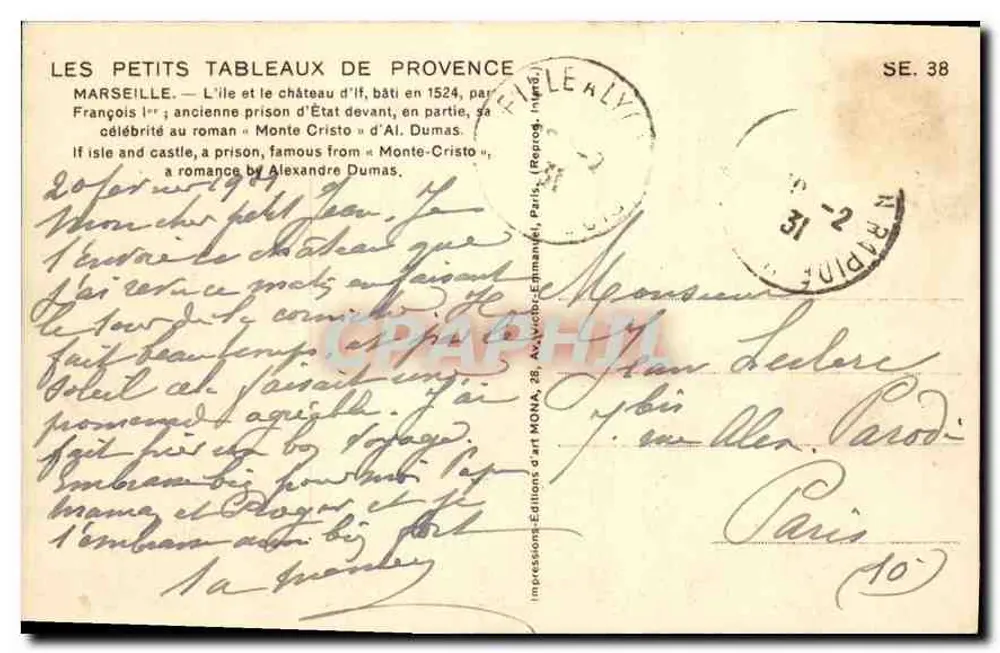 Ilha de If — Castelo de If — Edição Mona - Verso