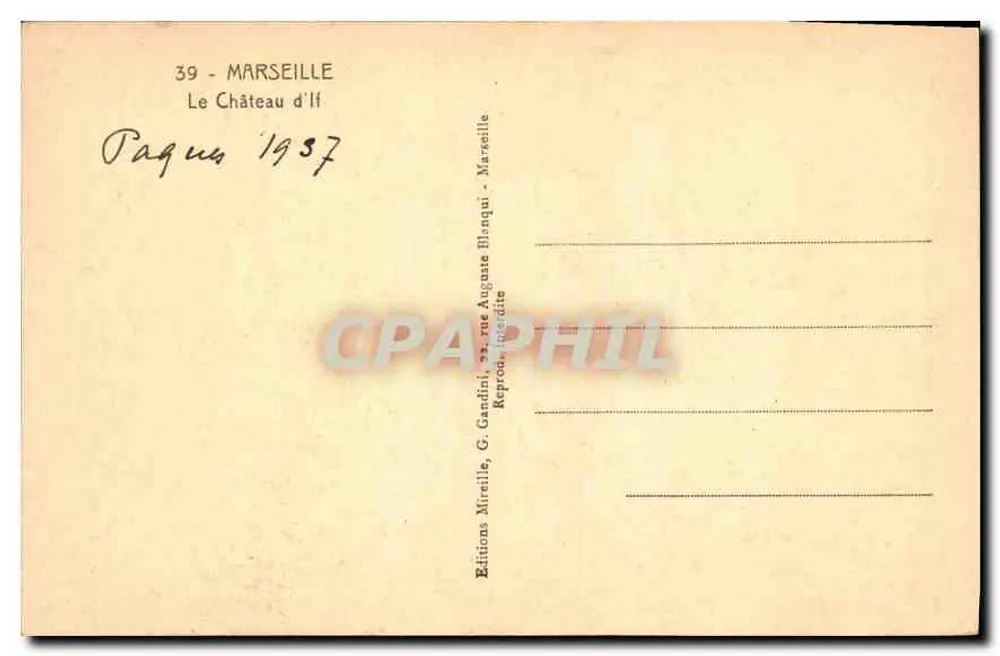 O Castelo d'If — Marseille — Edições Mireille - Verso