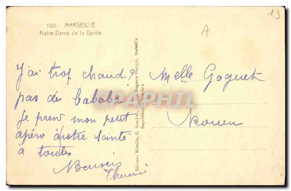 Nossa Senhora da Guarda — Marselha — Edições Mireille - Verso