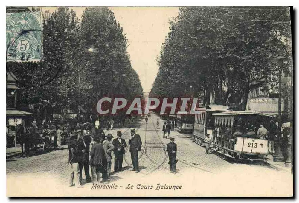 Marselha - O Cours Belsunce — trem n°213 e pedestres — editor não visível - Frente