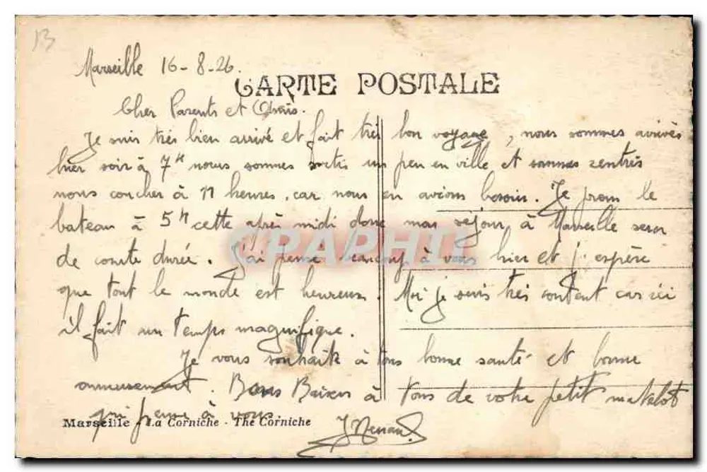Marseille - A Corniche — vista panorâmica com pinheiro em primeiro plano — editor não identificado - Verso