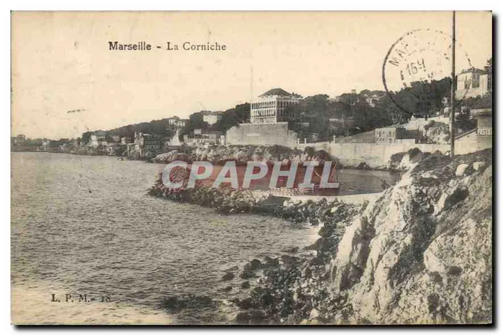 Marseille - A Corniche — vista da costa e do porto — L.P.M. n°18 - Frente