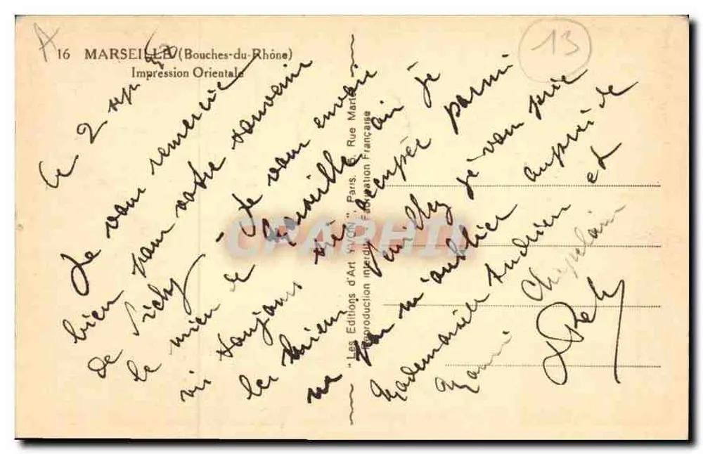 Vista de Marselha — Impressão Oriental — Éditions d'Art W. Manteau - Verso