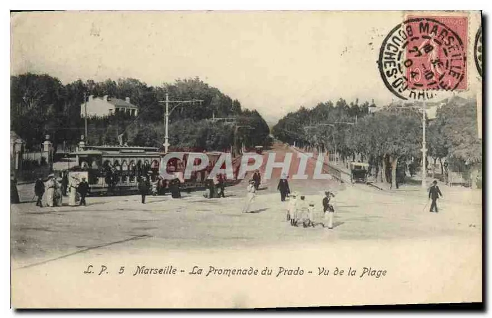 Die Promenade du Prado - Ausblick vom Strand - Marseille - L.P. 5 - Vorderseite