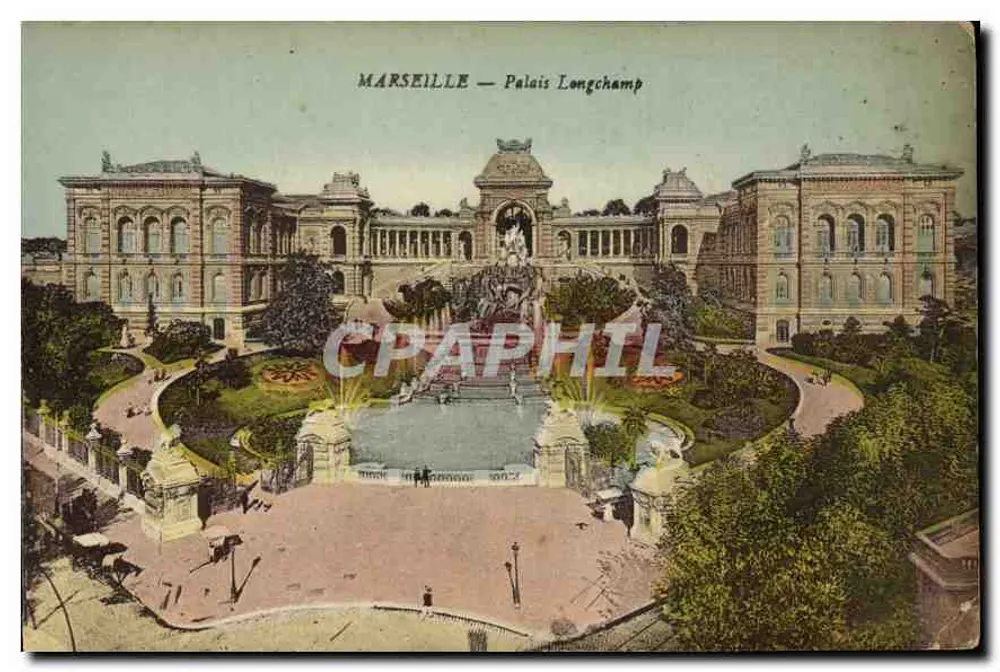 Marseille — Palácio Longchamp — vista do jardim e da fonte - Frente