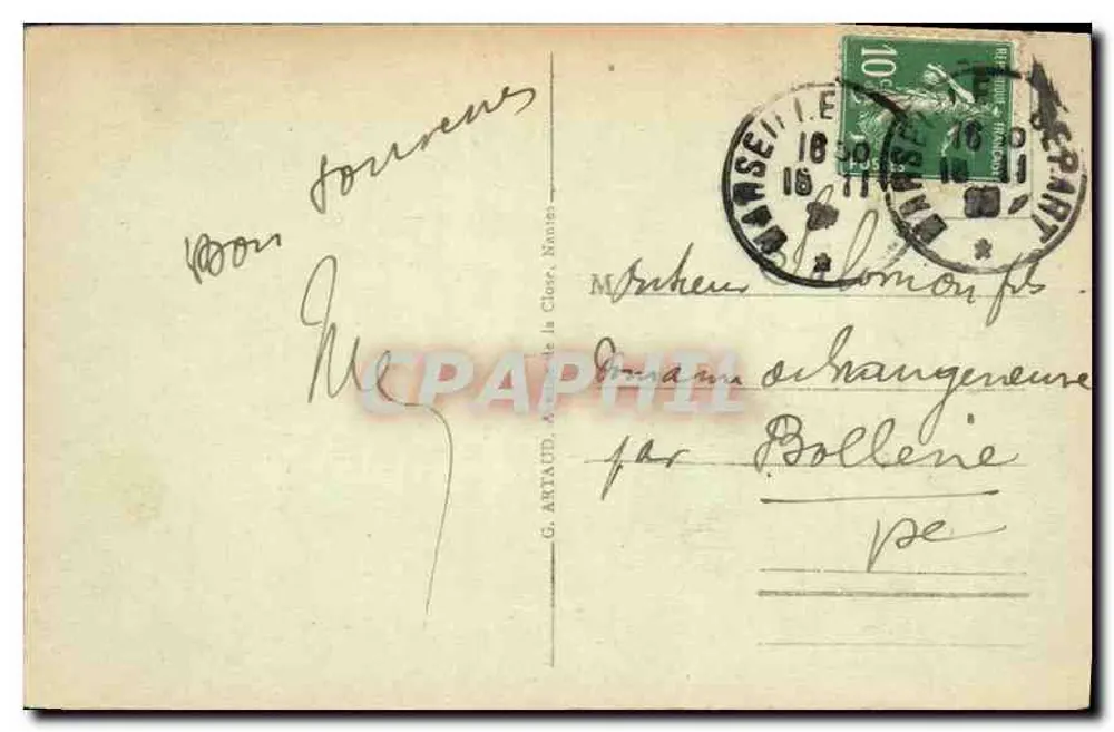 Marselha - O Rocher du Piaire — editor G. Artaud, Nantes, n°16 - Verso