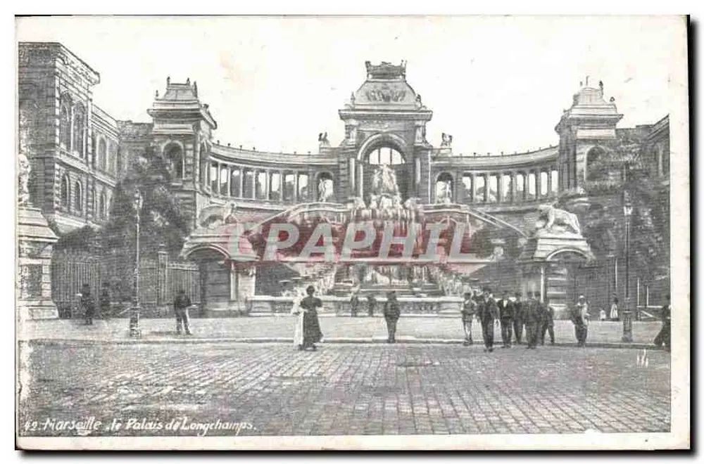 Marselha, o Palácio de Longchamps — vista do edifício e da fonte — editor não visível, n° de série 12 - Frente