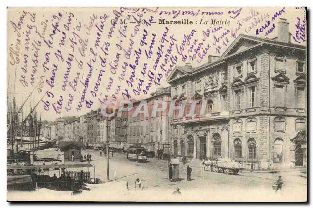 Marselha : A Prefeitura — vista da praça com cais e barcos — editor G.M. n°83 - Frente