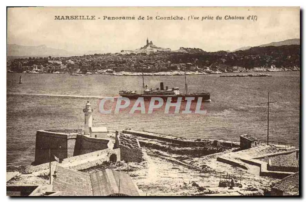 Marseille - Panorama der Corniche. (Aussicht vom Château d'If) - Vorderseite