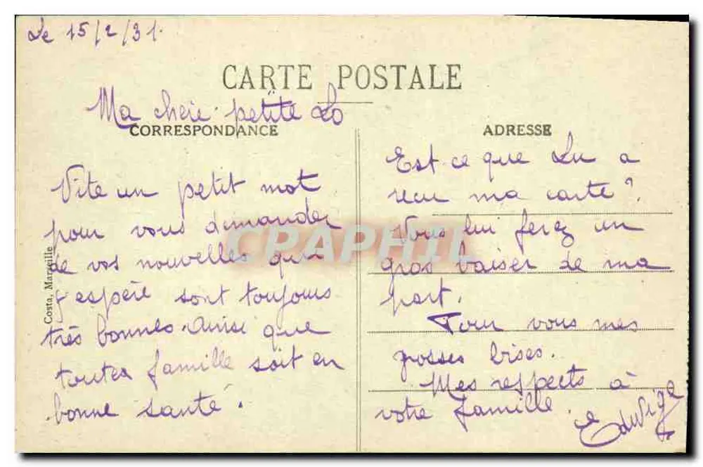 Marselha - La Bouvrie — editor desconhecido, número de série não visível - Verso