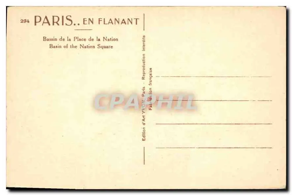 Bassin der Place de la Nation — Paris — Edition d'Art YVON, Paris - Rückseite