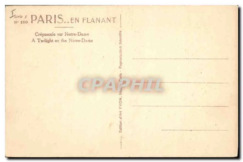 Crepúsculo sobre Nossa Senhora — Paris — Edição de Arte YVON, Paris - Verso