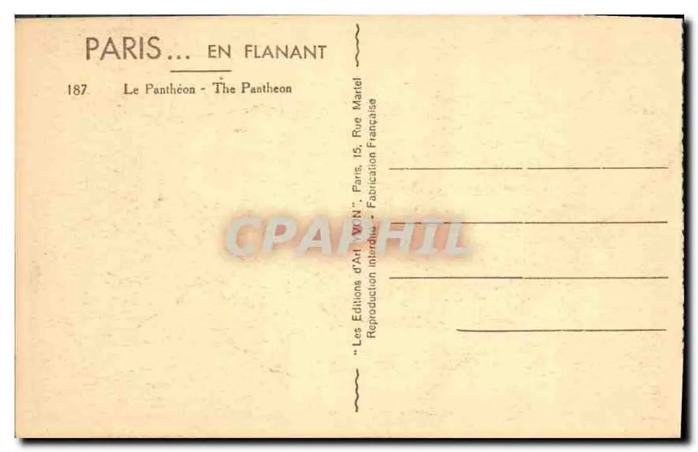 O Panteão — Paris — Edições d'Art WON - Verso