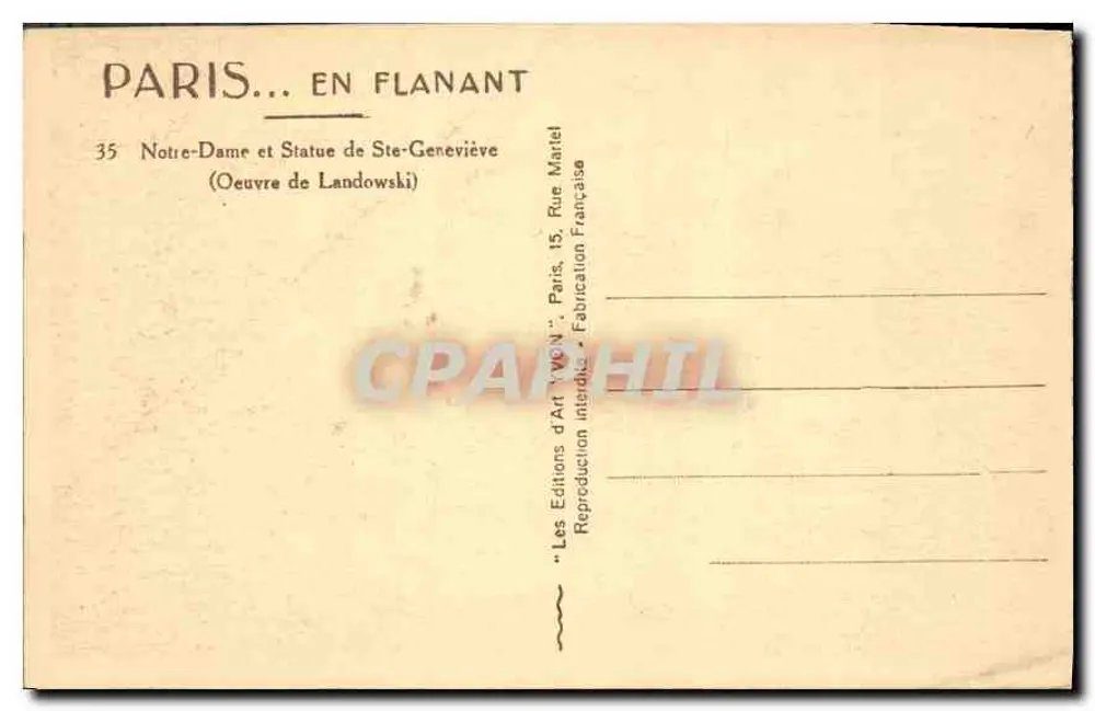 Notre-Dame di Parigi — Statua di Santa Geneviève — Edizioni d'Arte 'VÉN' Parigi - Verso