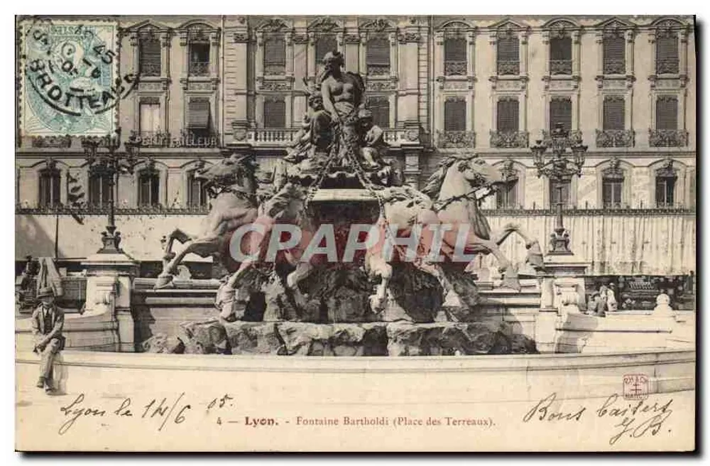 Lyon - Fontaine Bartholdi (Place des Terreaux) — Verlag J. B. B. n°4 - Vorderseite