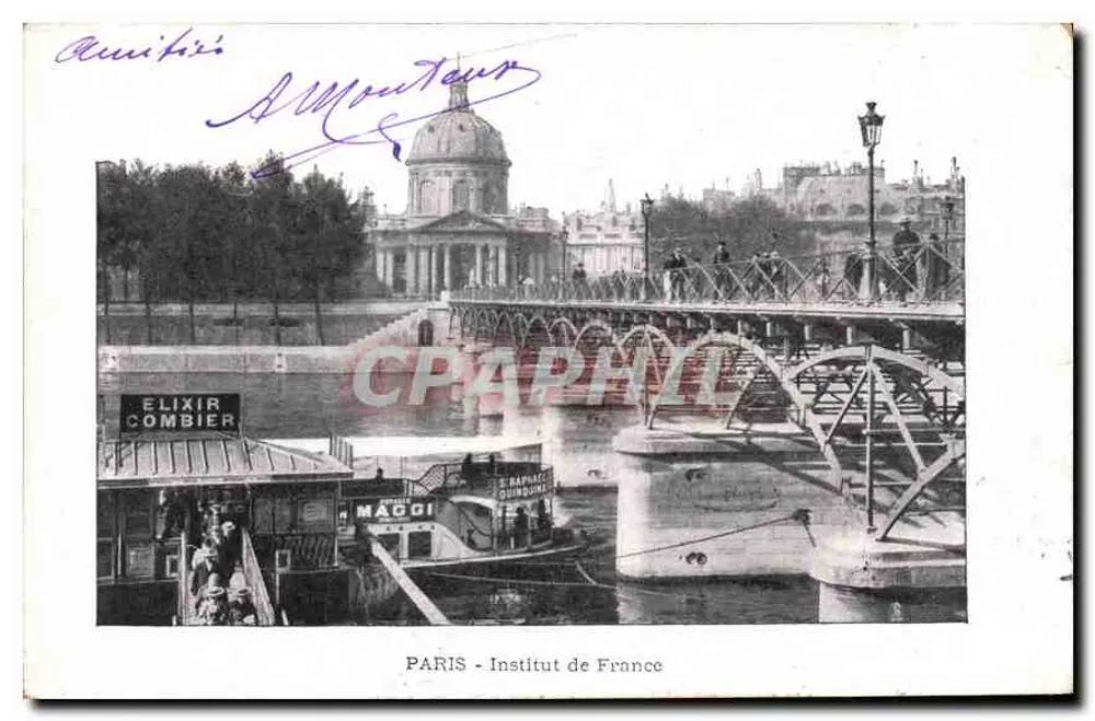 Paris - Institut de France — Ansicht der Brücke und Boote auf der Seine — Verlag Elixir Combier - Vorderseite