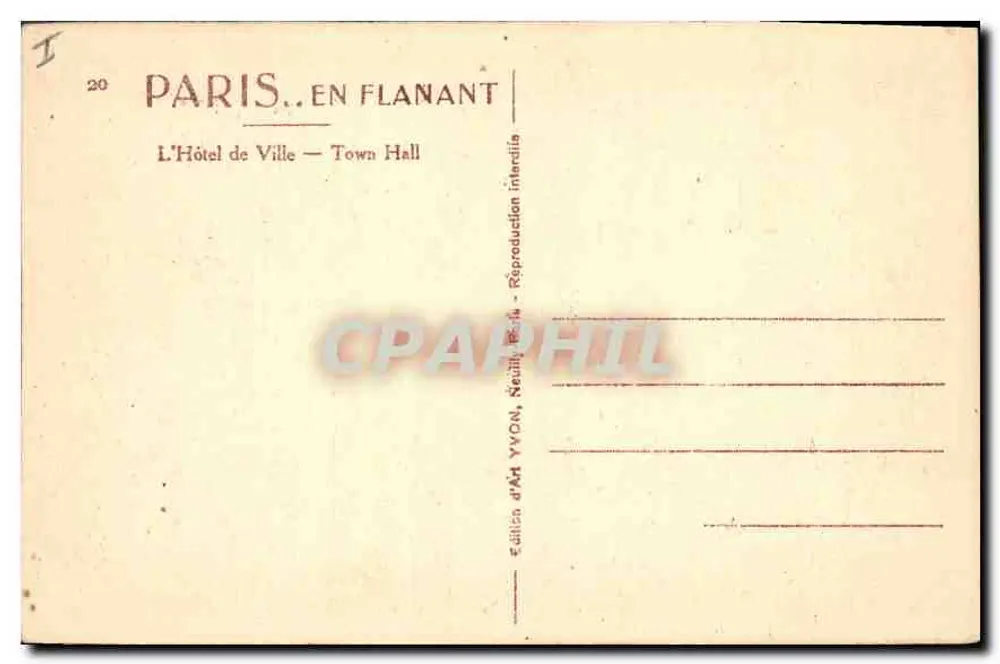 Paris — Das Rathaus — Kunstausgabe YVON - Rückseite