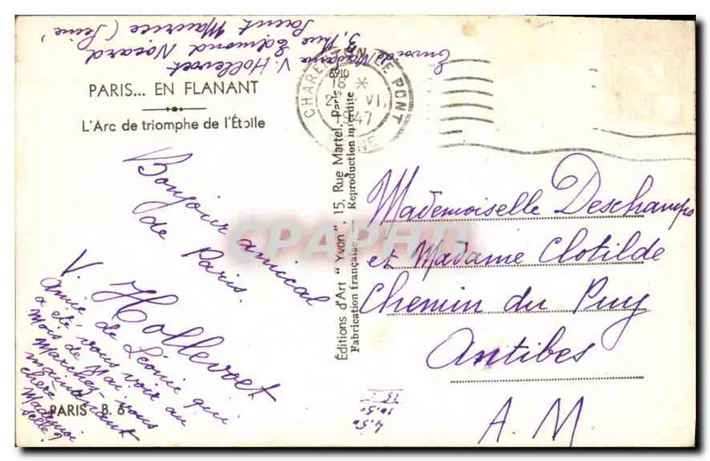 Arco di Trionfo — Parigi — Edizioni d'Arte 'Yvon' - Verso
