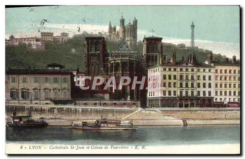 LYON — Kathedrale St-John und Fourvières-Hügel — E. R. - Vorderseite