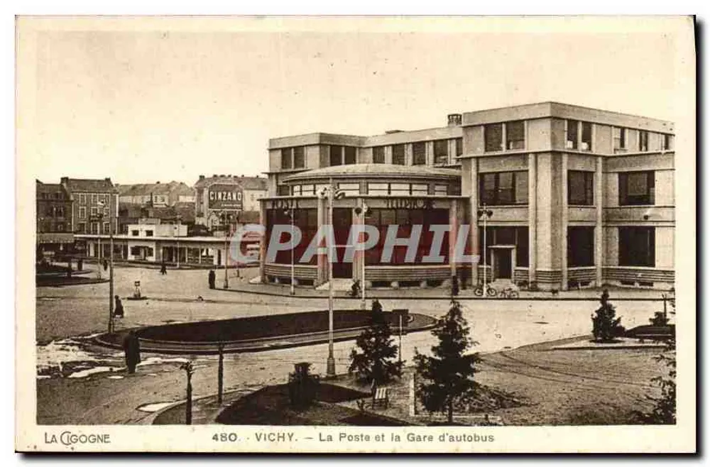 Vichy — Das Postamt und die Bushaltestelle — La Cigogne, n° 480 - Vorderseite