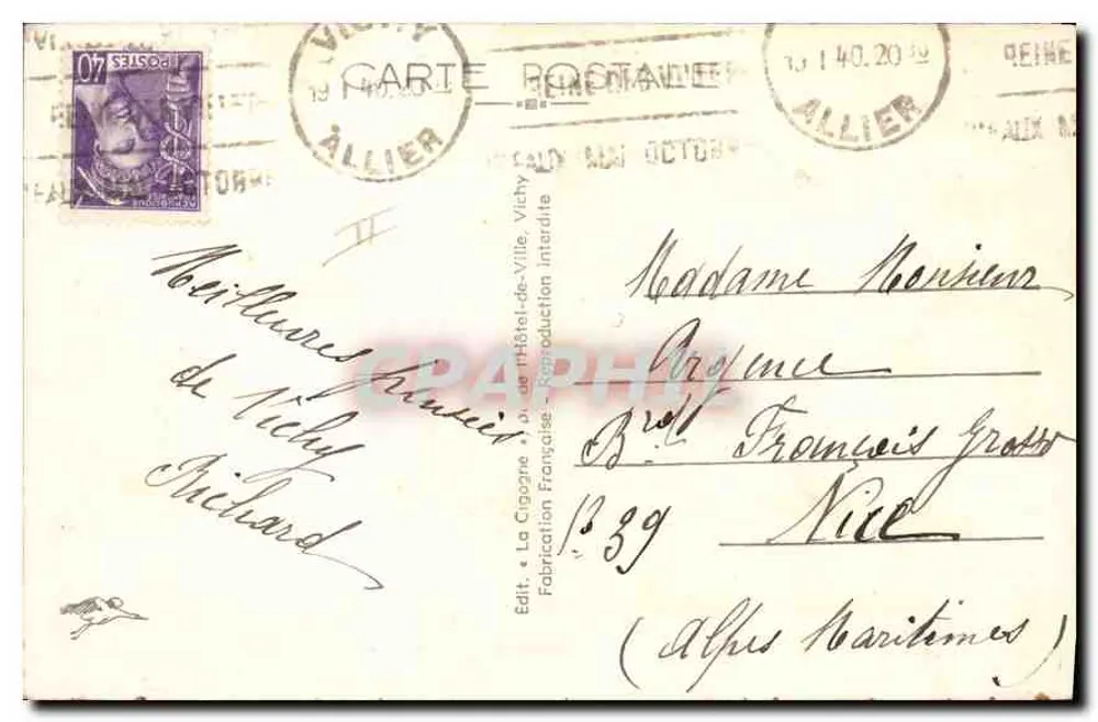 Vichy — Das Postamt und die Bushaltestelle — La Cigogne, n° 480 - Rückseite