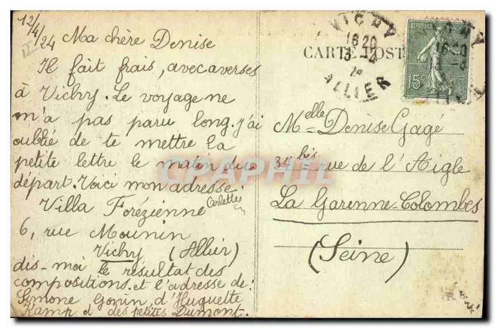 Vichy — Um canto do Allier — editor M.T. n°200 - Verso