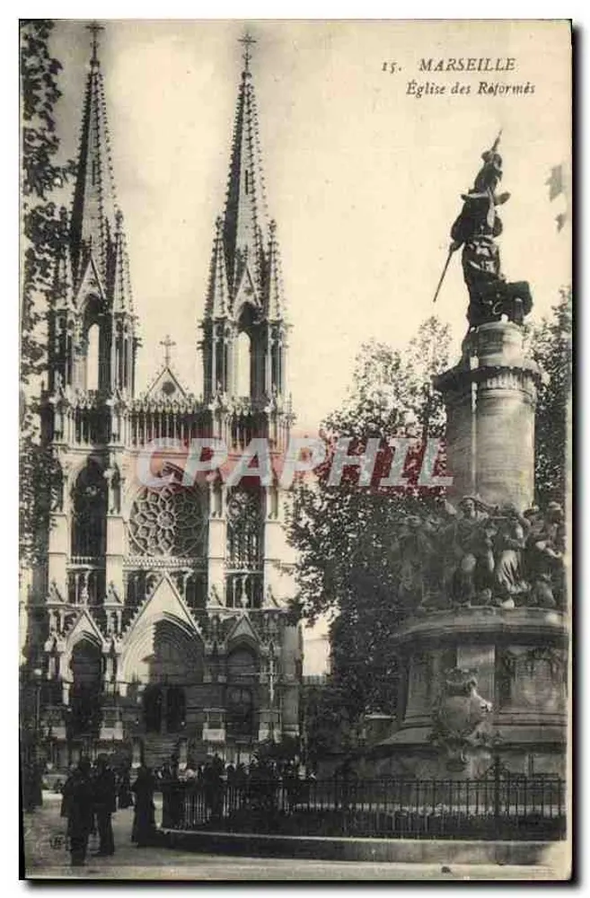 Marselha — Igreja dos Reformados e estátua monumental — Imp. E. Le Deley, Paris - Frente