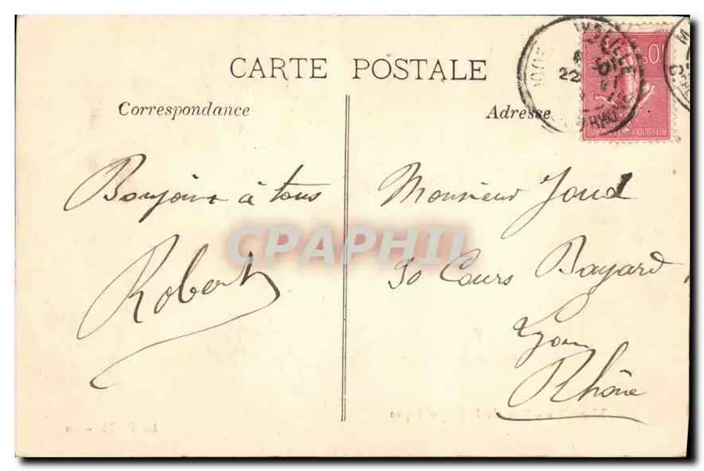 Marselha - Rue de la République — vista da rua com trem e loja Samaritaine — L. P. M. - 20 - Verso