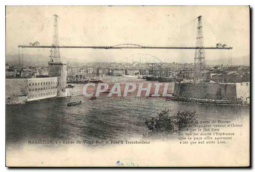 Marseille — Eingang zum Alten Hafen und Transbordeurbrücke — Photo-Ateliers Baudouin-Vincent, Marseille - Vorderseite
