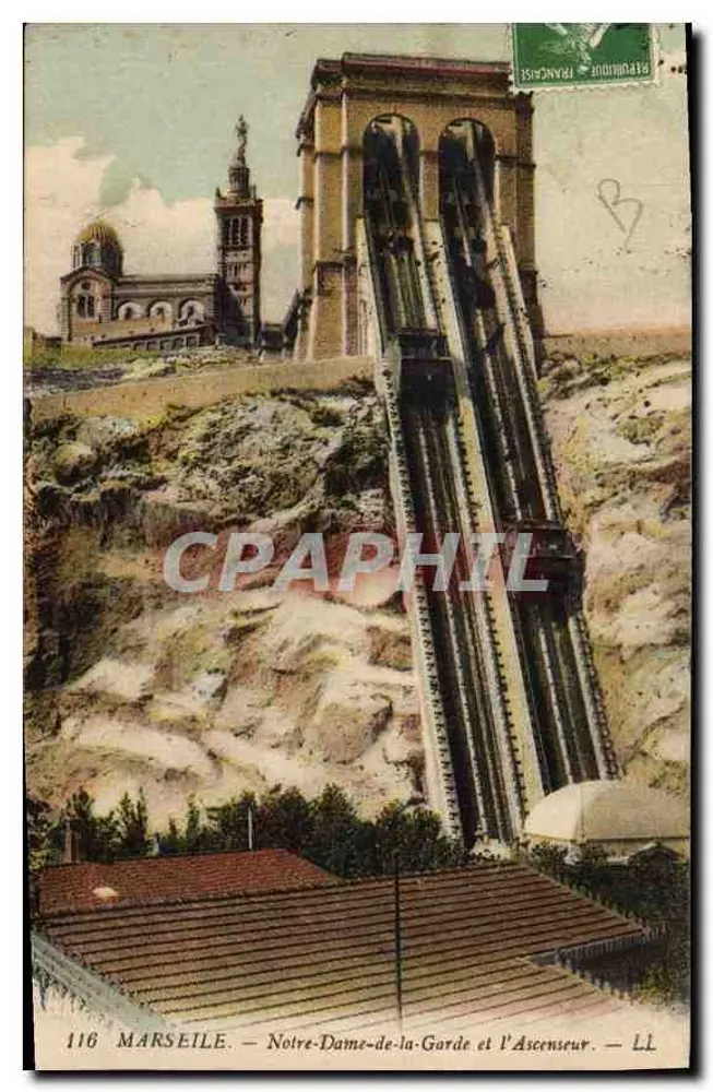 Marseille — Notre-Dame-de-la-Garde et l'Ascenseur — LL - Recto
