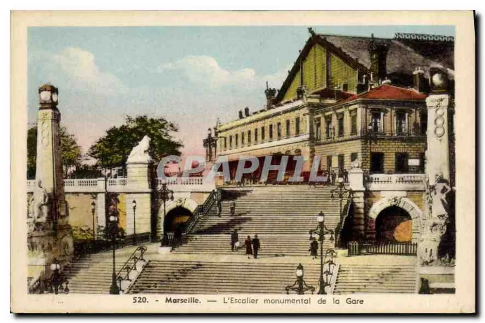 Marselha — A escada monumental da Estação — A. Tardy, Photo-Edit., 57, Rue des Minimes - Frente