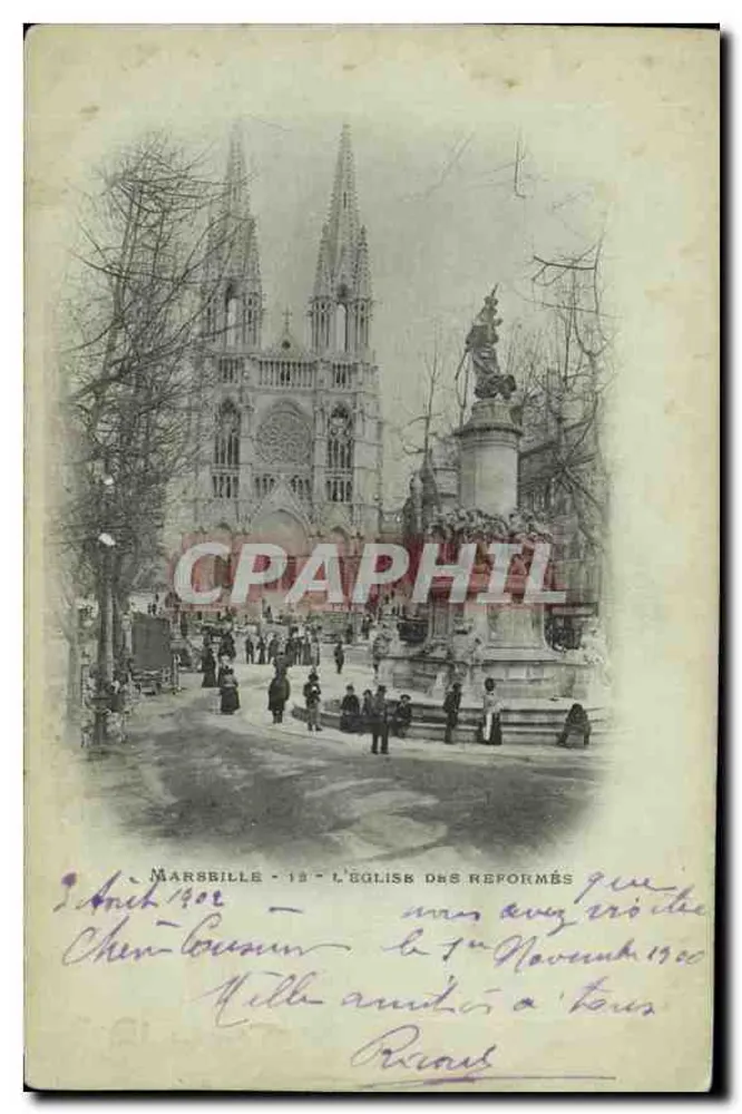 Marselha - A Igreja dos Reformados — vista da praça com estátua — editor desconhecido, n°13 - Frente