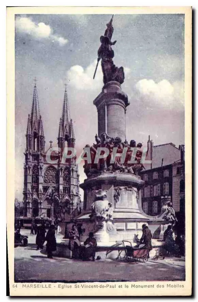 Marseille — Kirche Saint-Vincent-de-Paul und Denkmal der Mobiles — Ausgabe I. B. Costa, Marseille - Vorderseite