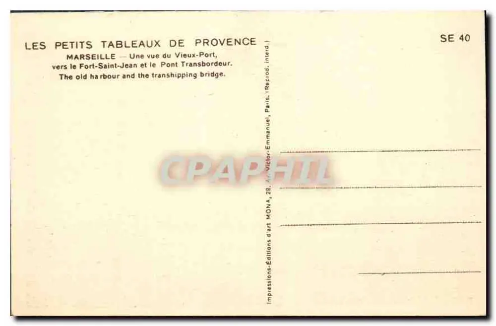 Marseille — Vieux-Port — Ponte Transbordeur e Forte-Saint-Jean — Edições Mona - Verso