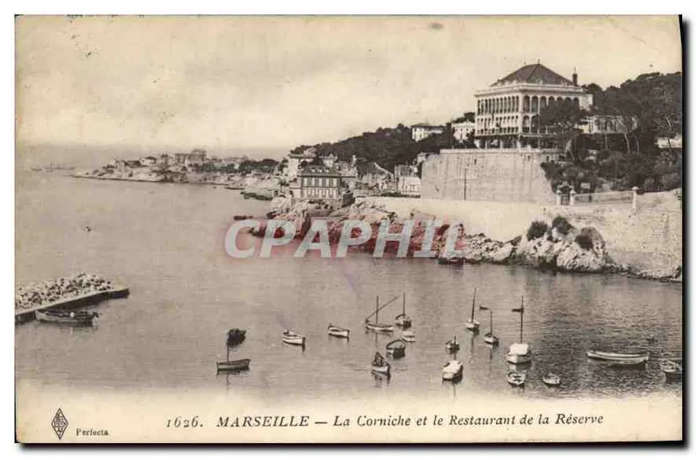 Marselha — A Corniche e o Restaurante da Réserve — Periecta 1626 - Frente