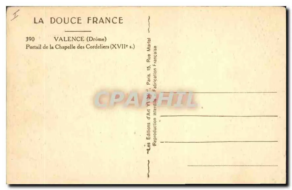 Portal der Kapelle der Cordeliers — Valence (Drôme) — Les Éditions d'Art Yvonne, Paris - Rückseite