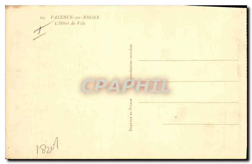 Valence-sur-Rhône — O Hotel de Ville — Impresso na França - Verso
