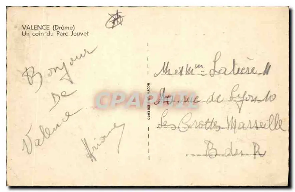 Un coin du Parc Jouvet — Valence (Drôme) — éditeur inconnu - Verso