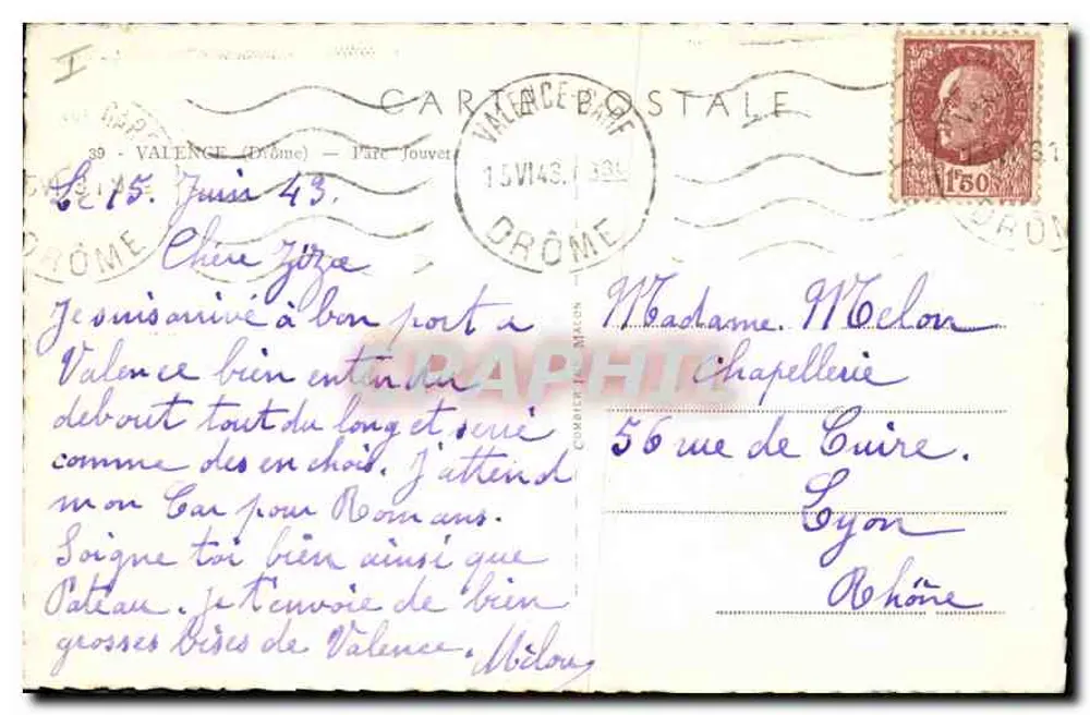 Valence (Drôme) — vista do lago e da torre — Carta postal - Verso
