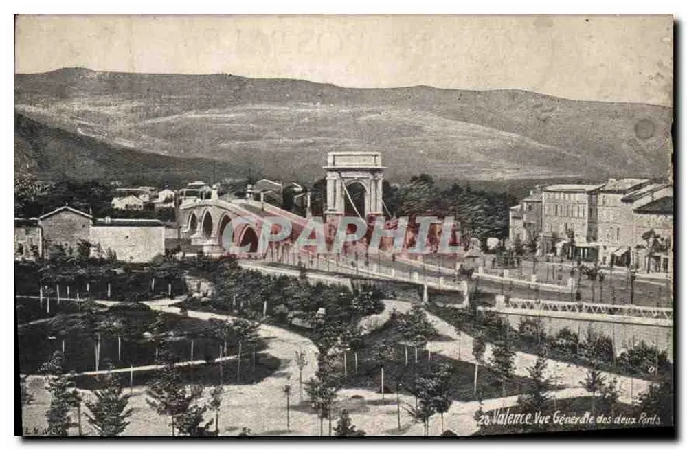 Valence — Vue Générale des deux Ponts — L.V. A.G. (éditeur) - Frente