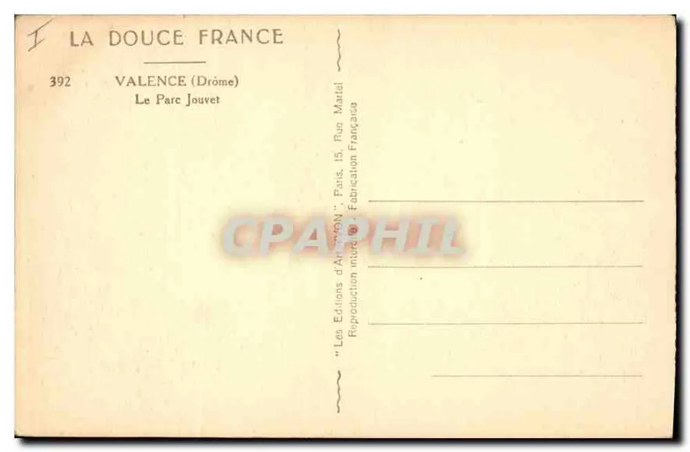 O Parque Jouvet — Valence (Drôme) — Les Éditions d'Art 'Vénus' Paris - Verso