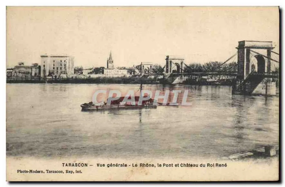 Tarascon — Allgemeiner Blick — Der Rhône, die Brücke und das Schloss des Königs René — Photo-Modern, Tarascon, Rep. Int. - Vorderseite