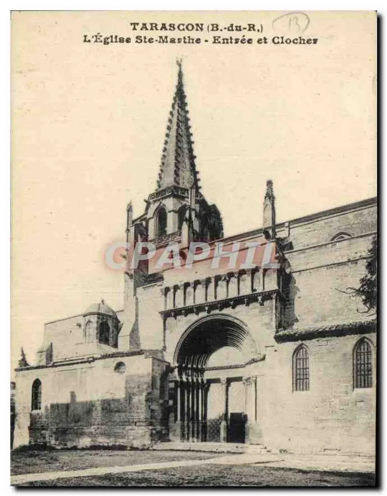 Tarascon (B.-du-R.) — Die Kirche Sainte-Marthe - Eingang und Turm - Vorderseite