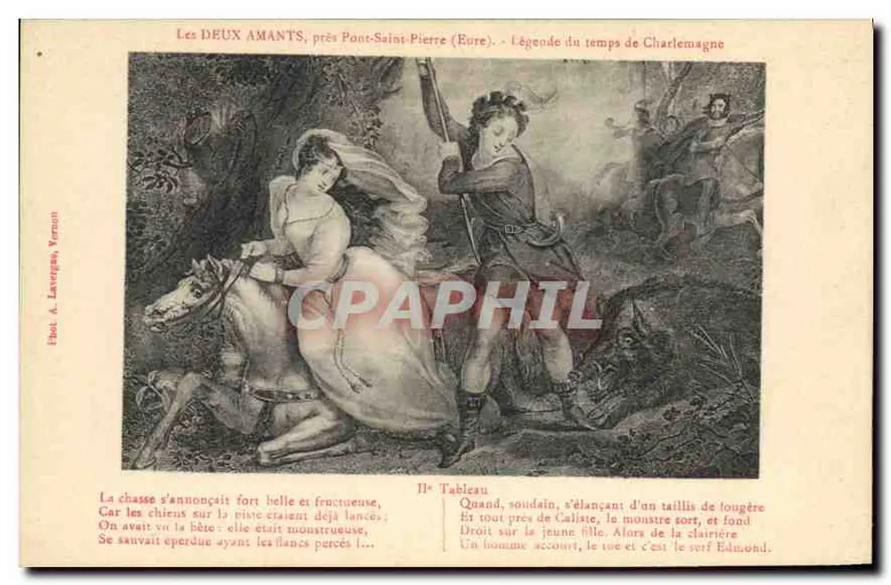 DIE ZWEI LIEBENDEN, nahe Pont-Saint-Pierre (Eure) — Sage aus der Zeit Karls des Großen — Verlag A. Lavergne, Vernon - Vorderseite