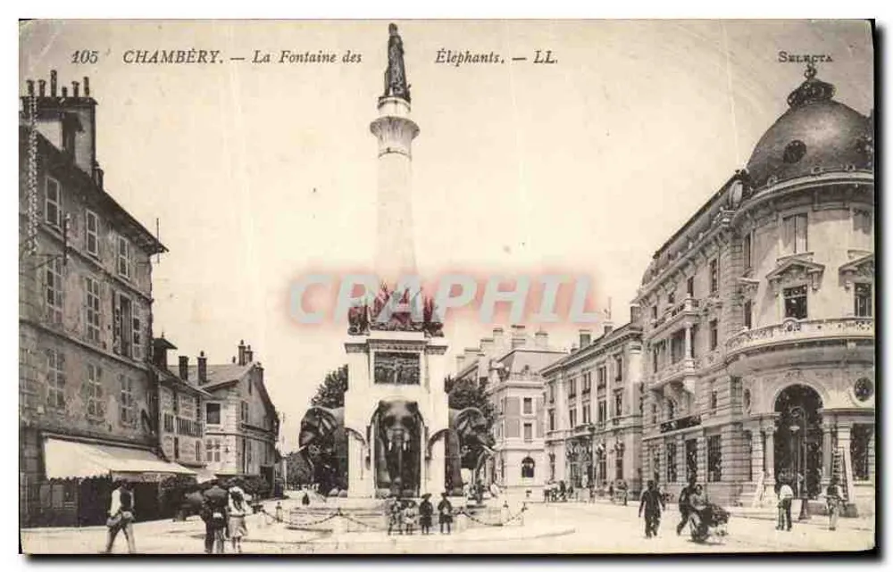 Chambéry — La Fontaine des Éléphants — LL. — Sélecta - Recto