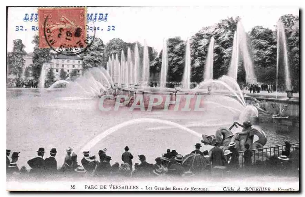 PARC DE VERSAILLES — As Grandes Águas de Netuno — Cliché A. BOURDIER — Versailles - Frente