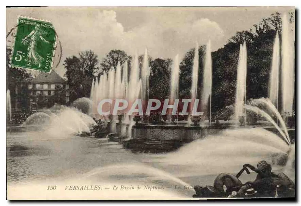 Versalhes — O Bassin de Netuno — Les Orties — editor desconhecido, n° 156 - Frente