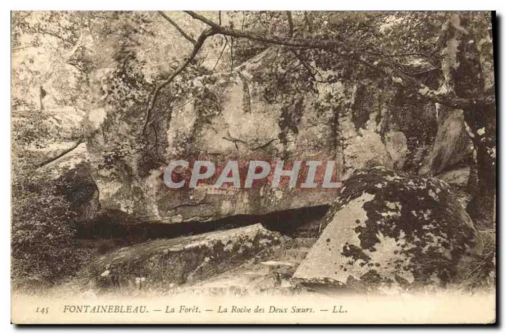 Fontainebleau — La Forêt — La Roche des Deux Sœurs — LL. — N° 145 - Recto